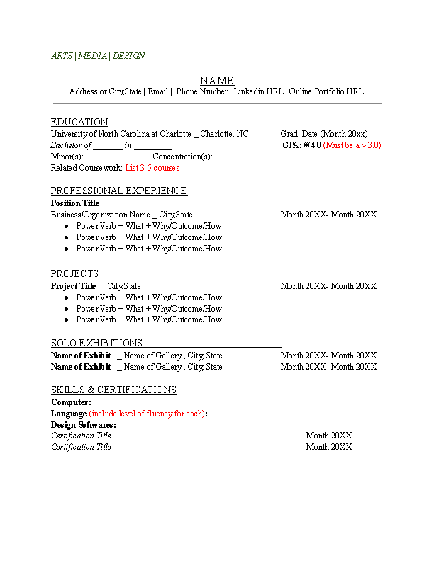 Uncc Resume Template