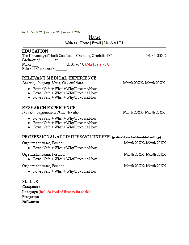 Resume Examples University Career Center UNC Charlotte