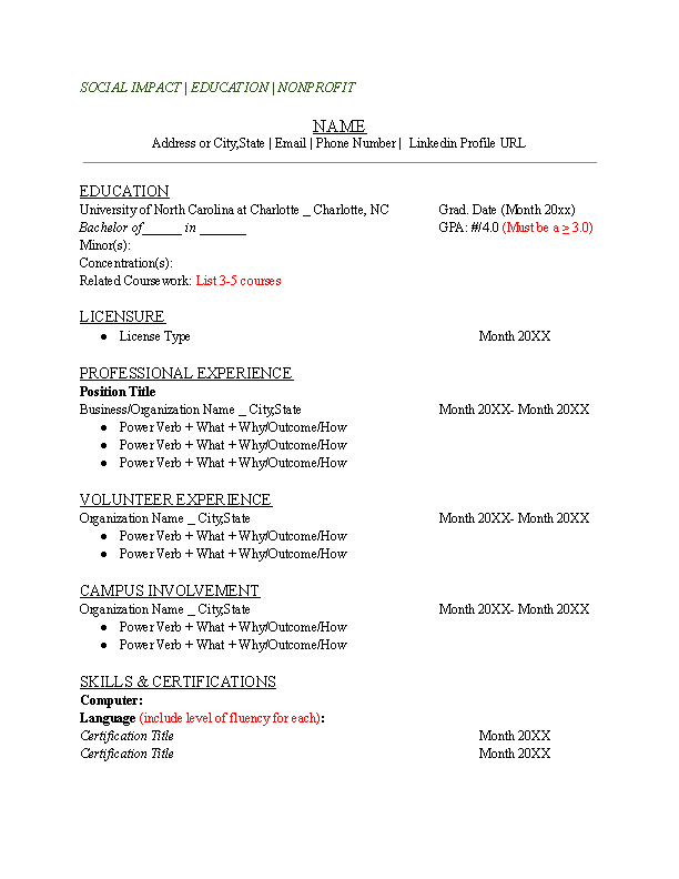 Resume Examples University Career Center UNC Charlotte